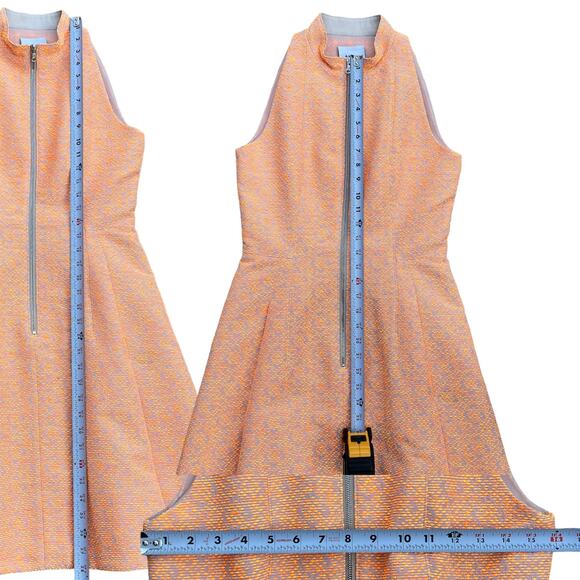 Akris Punto Front Zip Textured Fit-and-Flare Sleeveless Creamsicle Dress Sz 6 - Picture 3 of 5